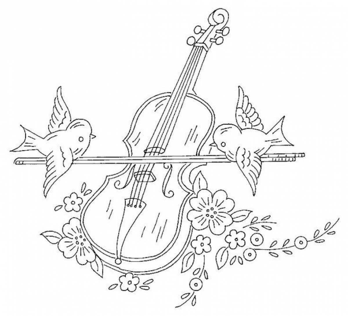 Brightly colored violin coloring page