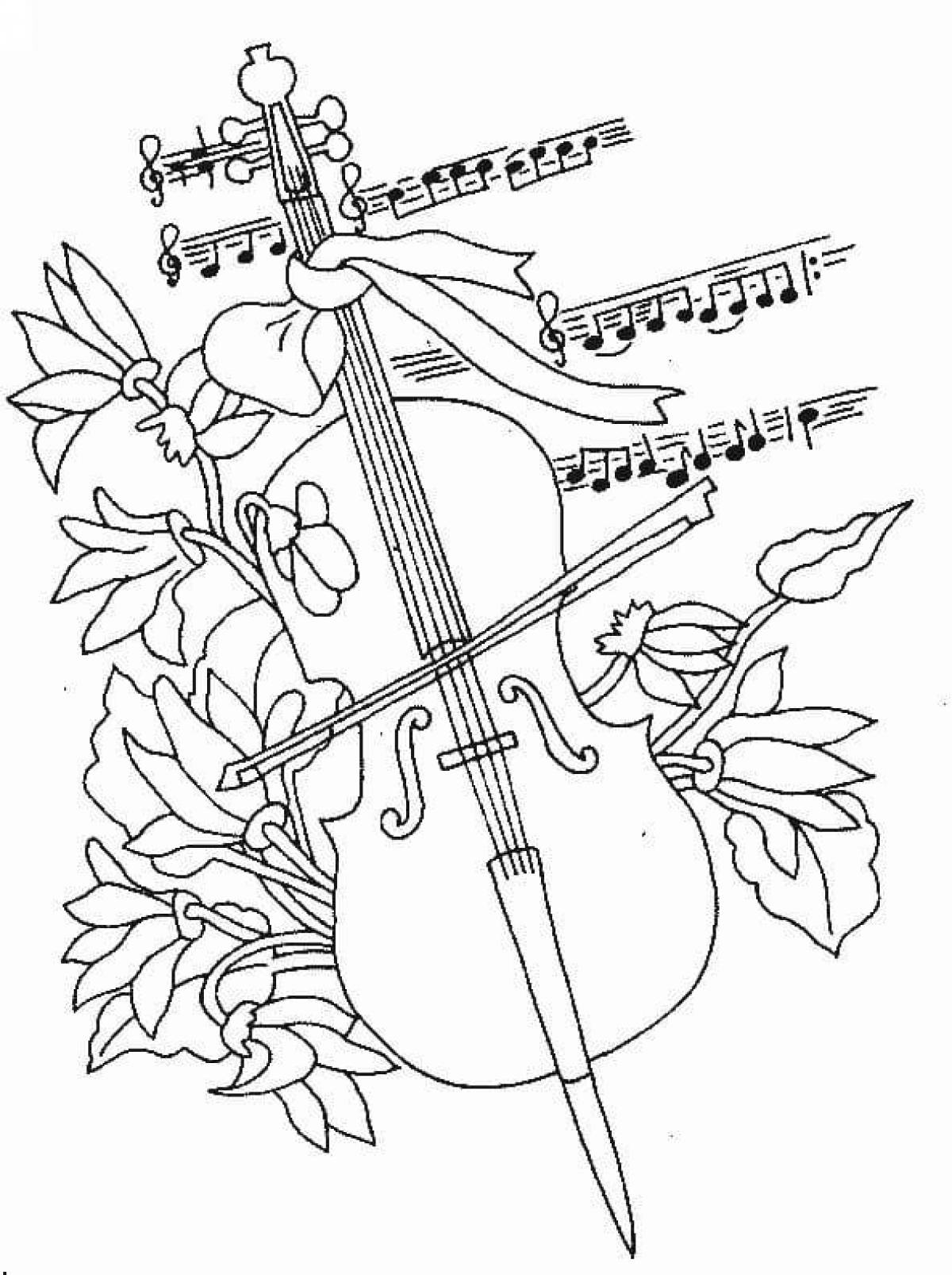 Красочно сделанная страница раскраски скрипки