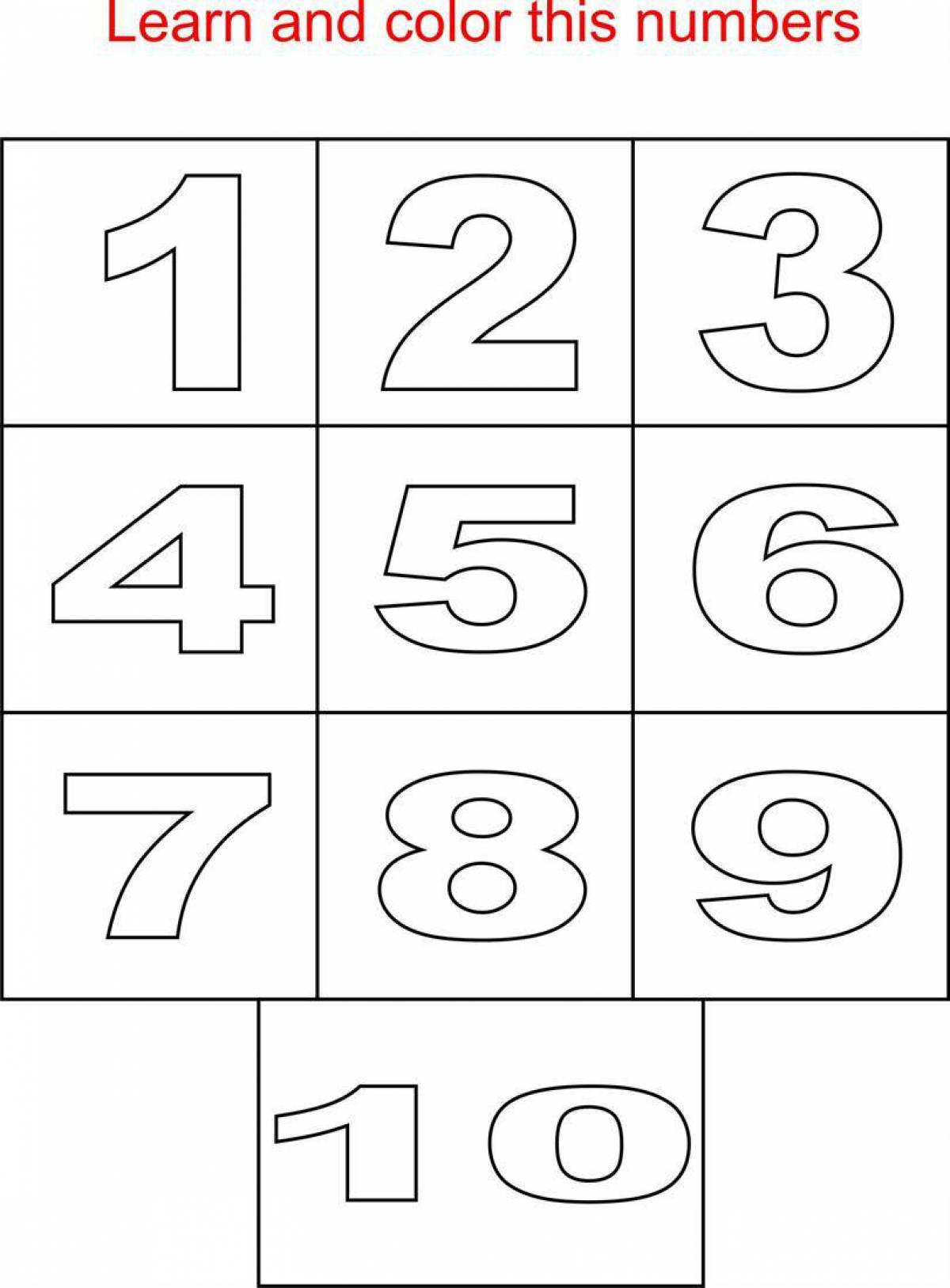 Attractive coloring pages with page numbers from 1 to 10