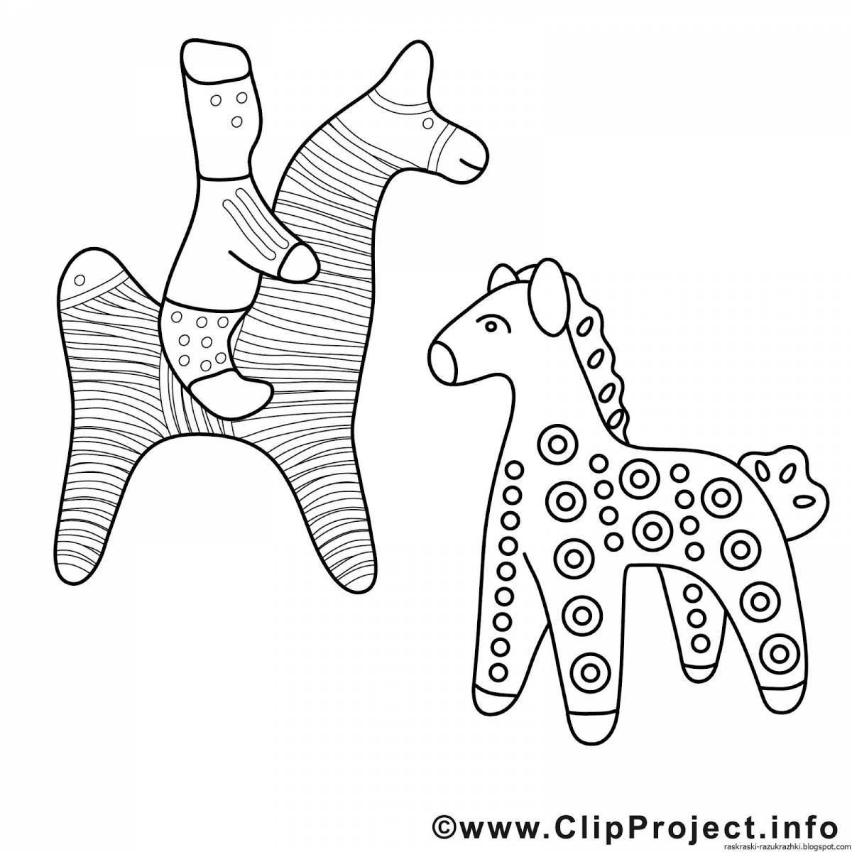 Coloring page glorious Dymkovo horse