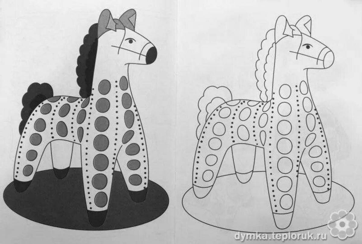 Coloring page funny Dymkovo horse