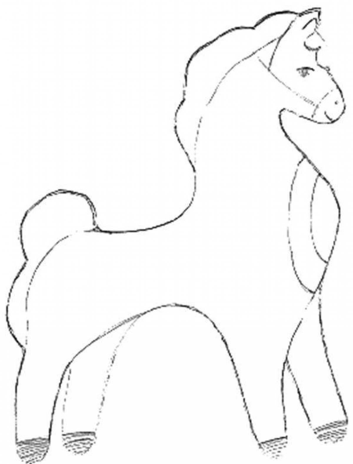 Блестящая дымковская лошадь раскраска