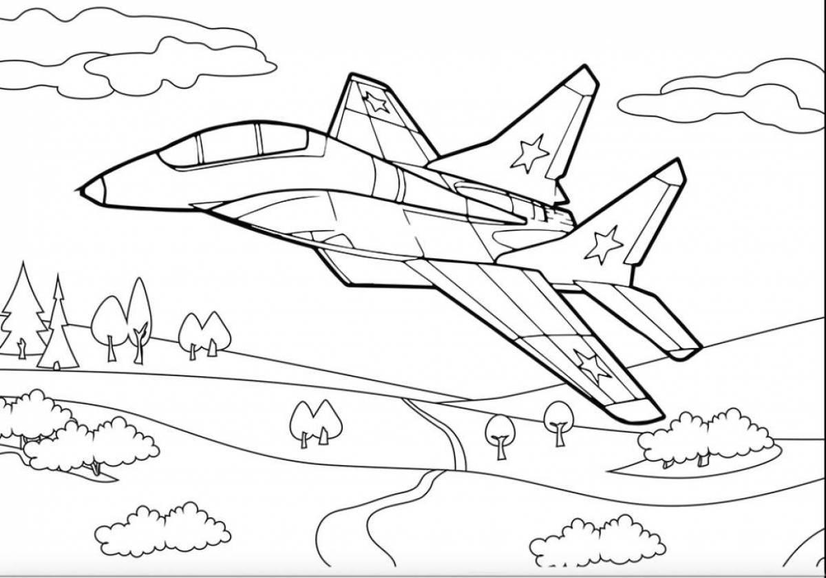 Блестящая раскраска военного самолета для детей