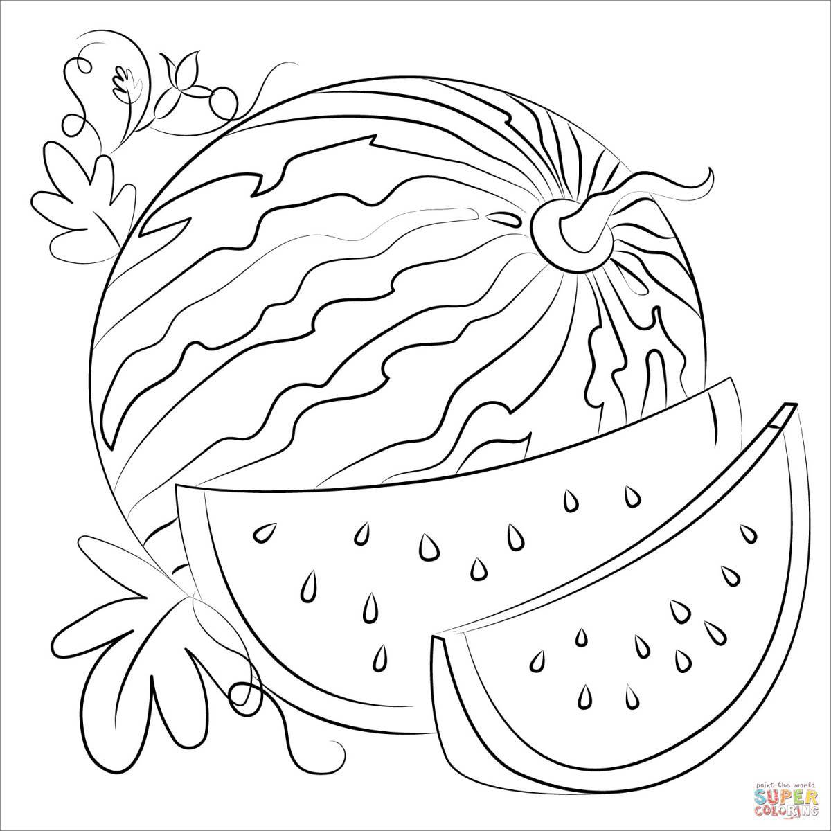Playful watermelon coloring page for kids