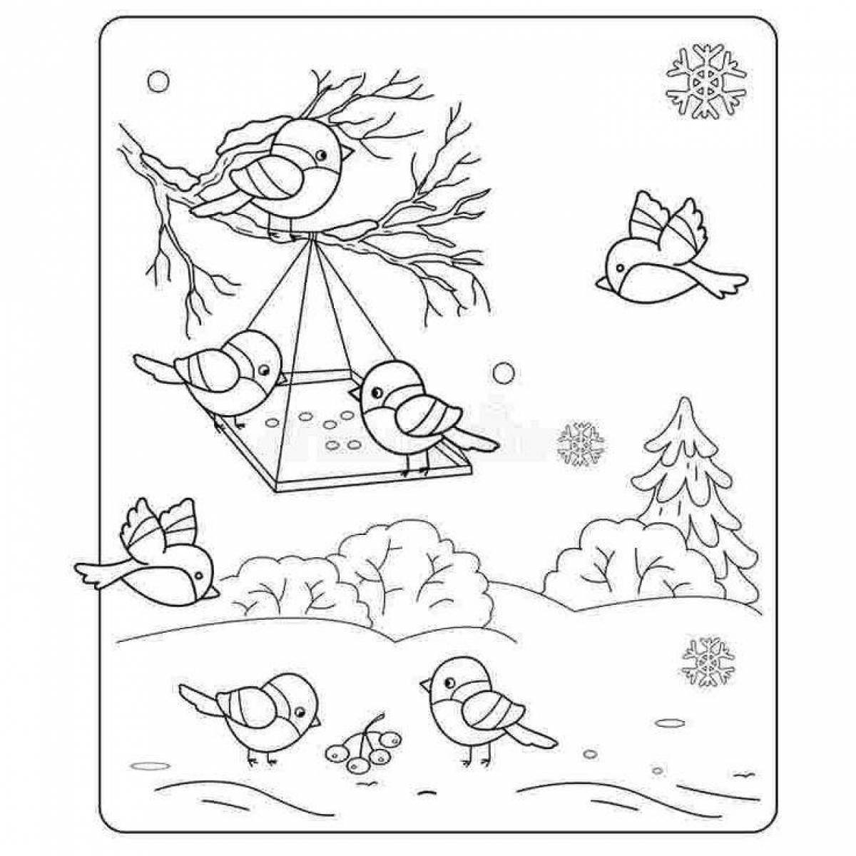 Красочная страница раскраски кормушка для птиц для детей