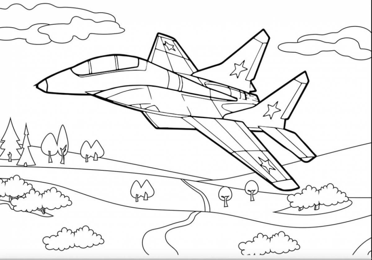Картинка раскраска самолет военный для детей