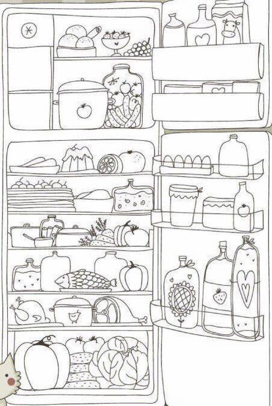Раскраска холодильник с продуктами