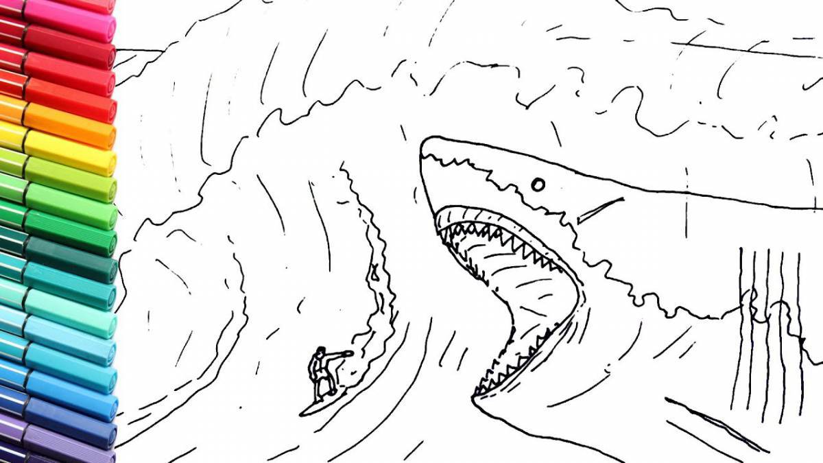 Exotic megalodon coloring page