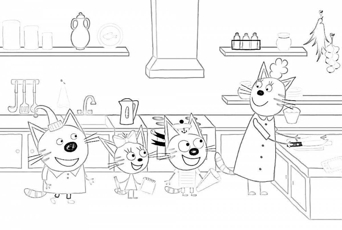 Веселая книжка-раскраска 3 кошки