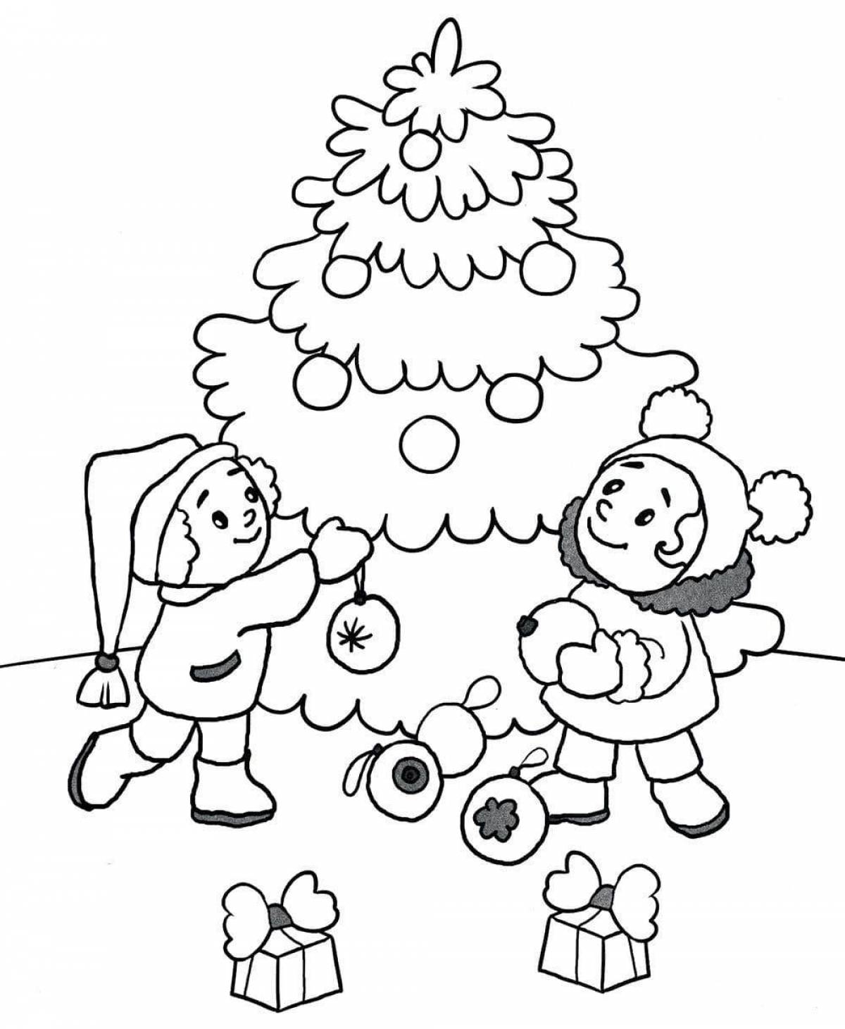 Playful tree coloring page for 3-4 year olds