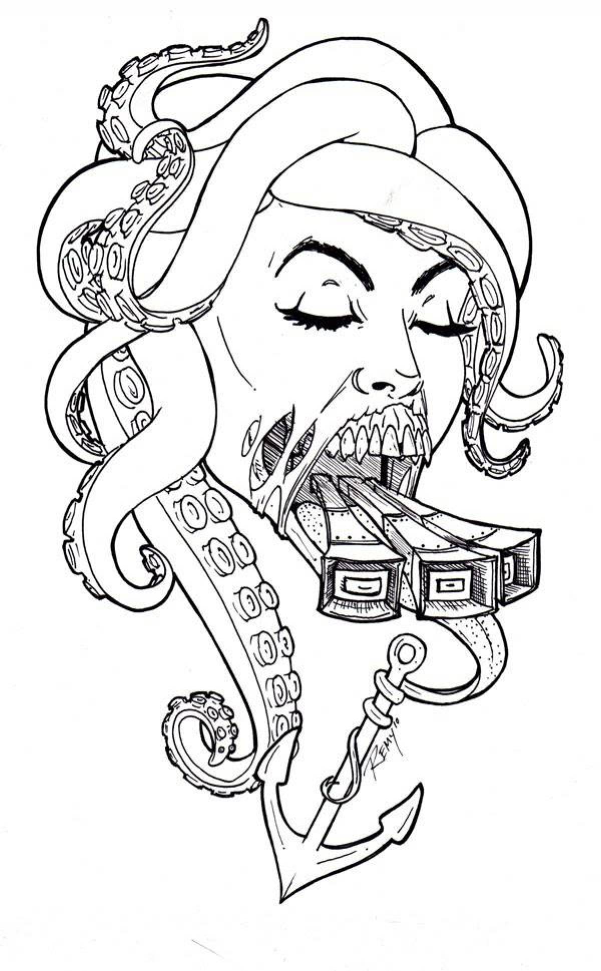 Superb siren head coloring page