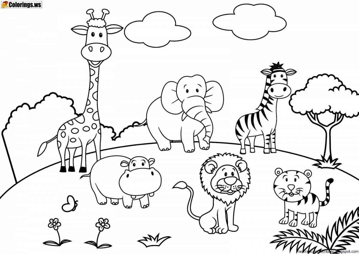 Забавная раскраска диких животных для детей 4-5 лет