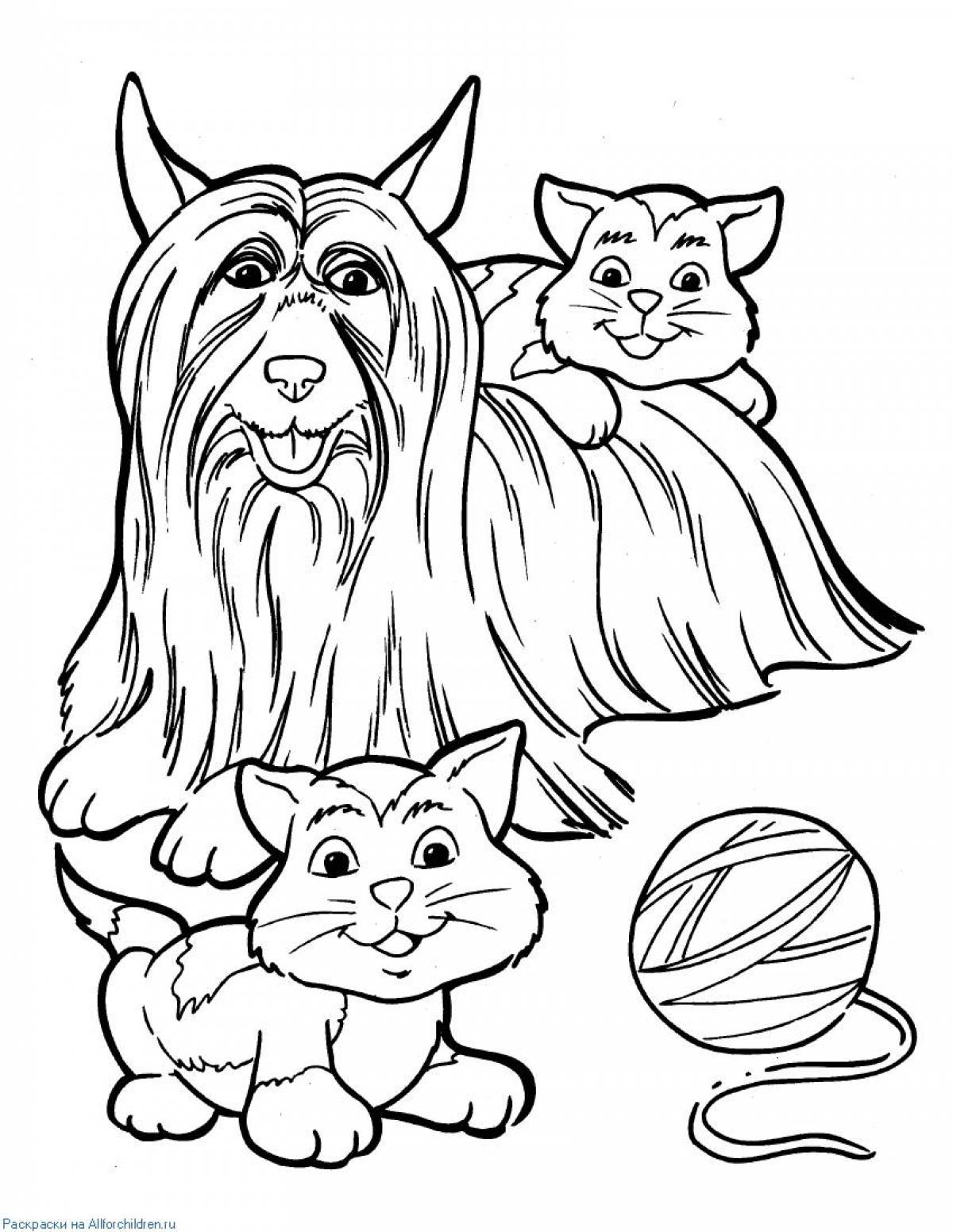 Cute dog and cat coloring page