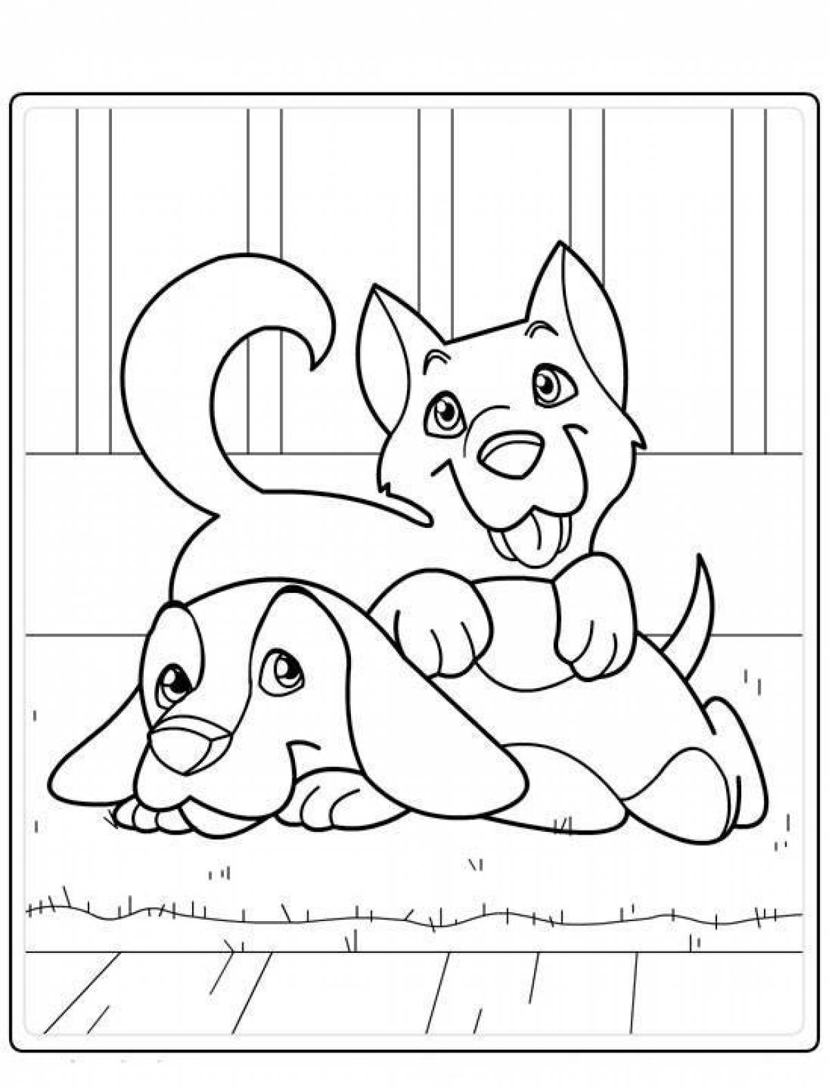 Coloring page friendly dog ​​and cat