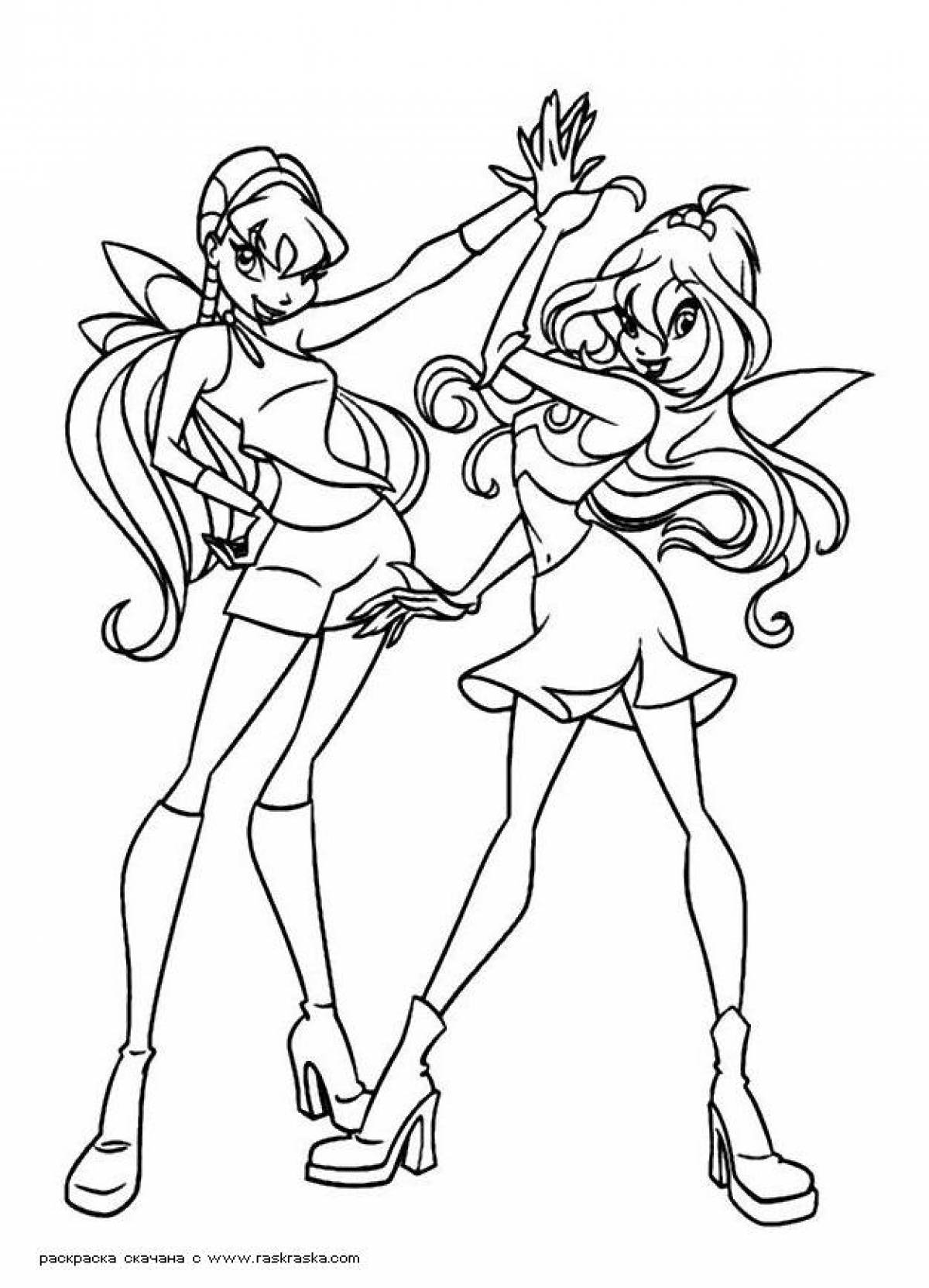 Bold coloring page flora team