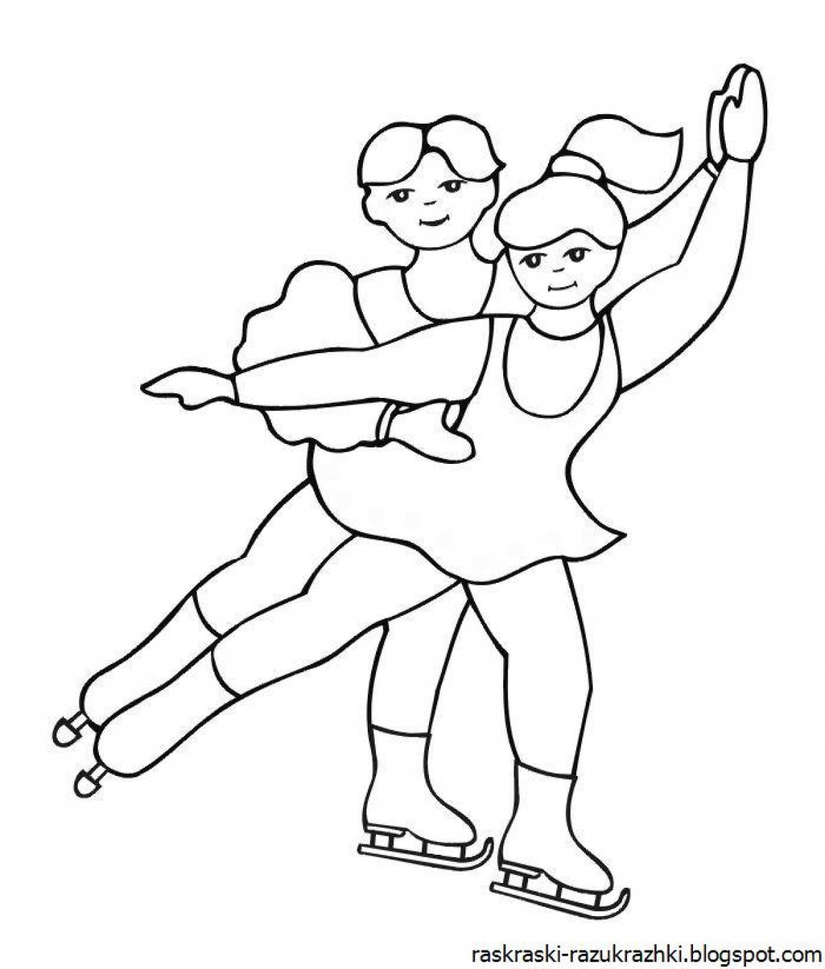 Adorable figure skating coloring page