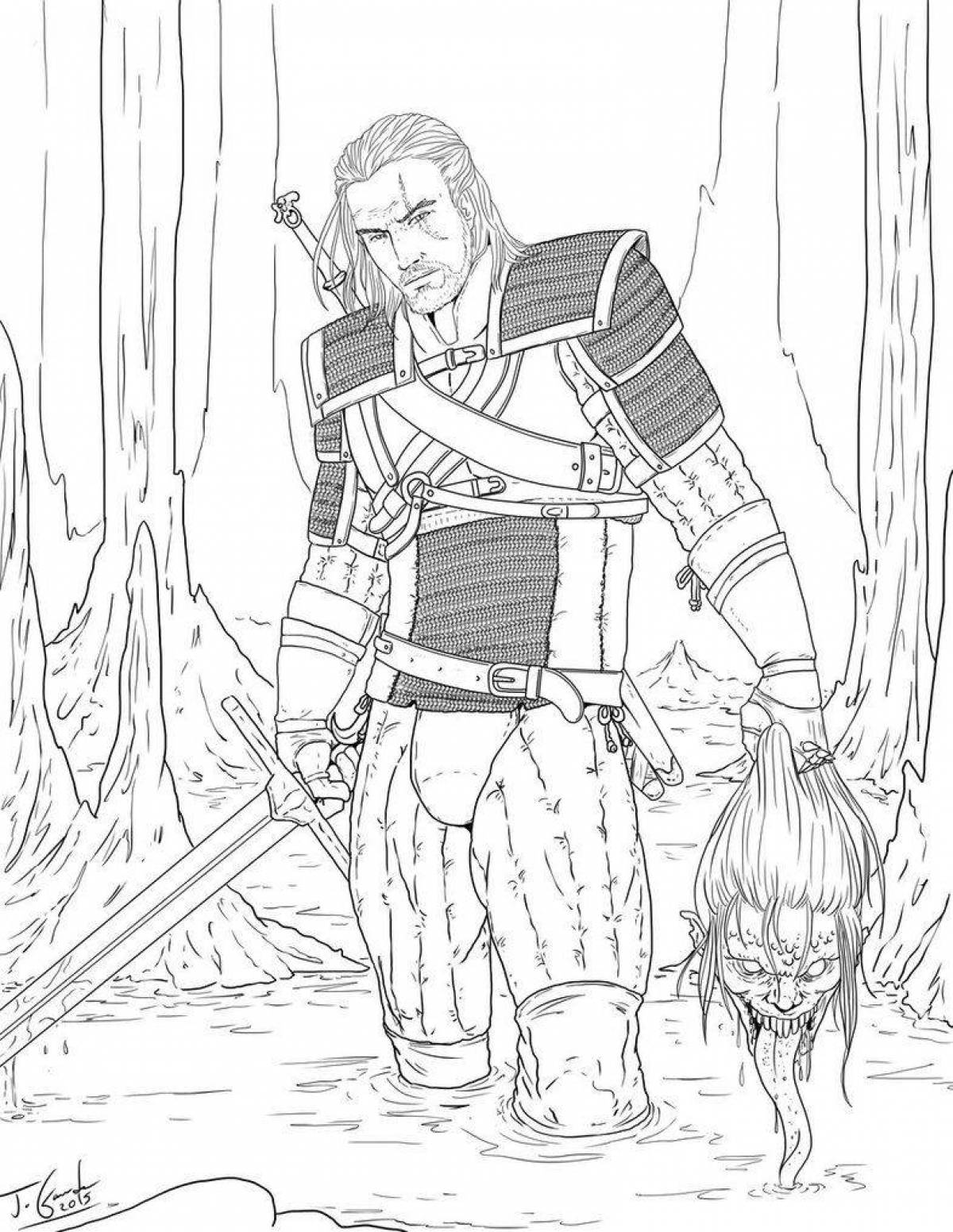 Zoom in the witcher coloring page