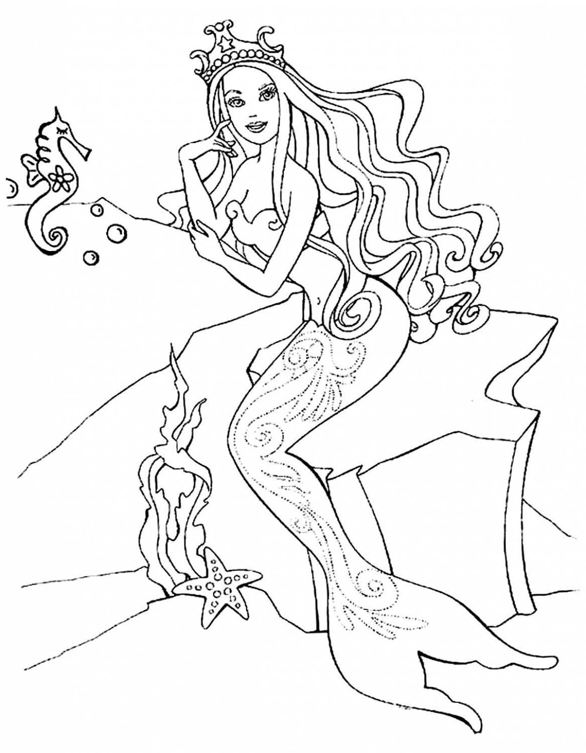 Adorable barbie mermaid coloring page
