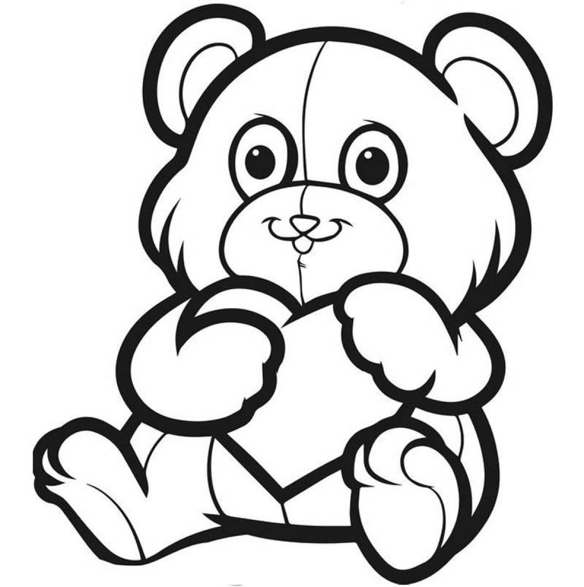 Adorable teddy bear with heart coloring book