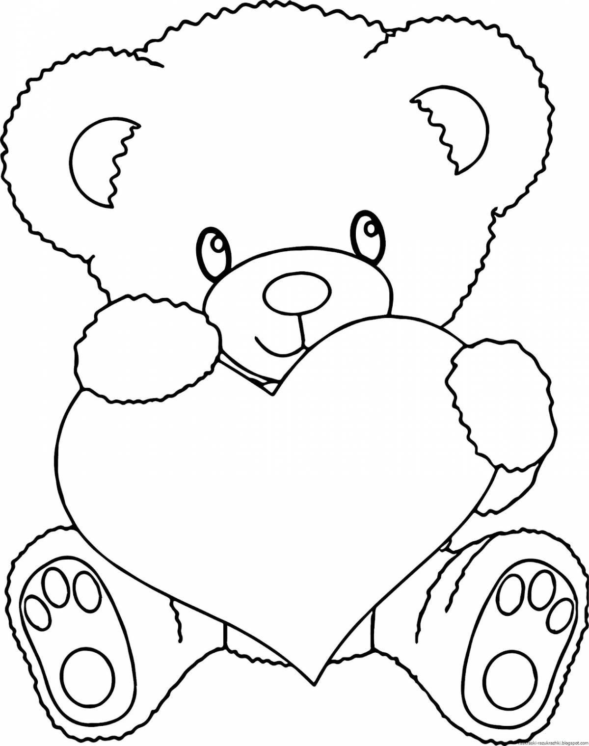 Coloring playful teddy bear with a heart
