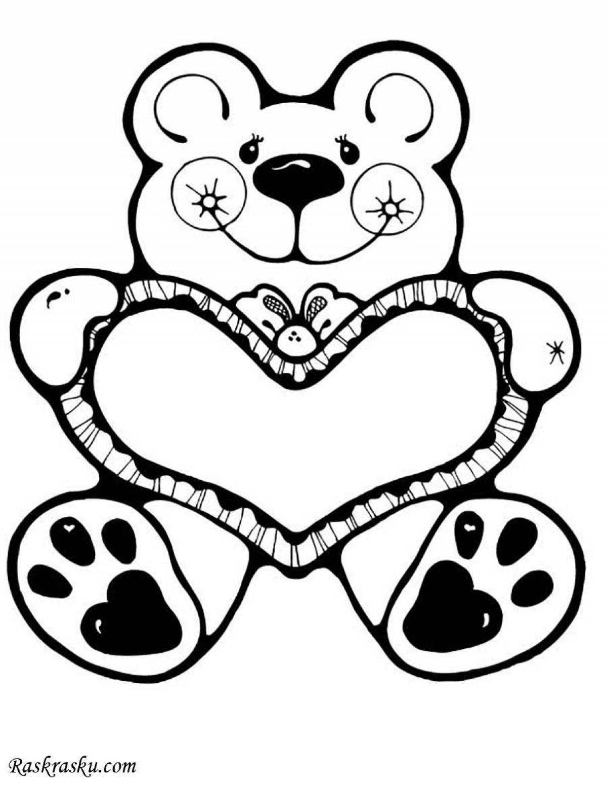 Coloring book funny bear with a heart