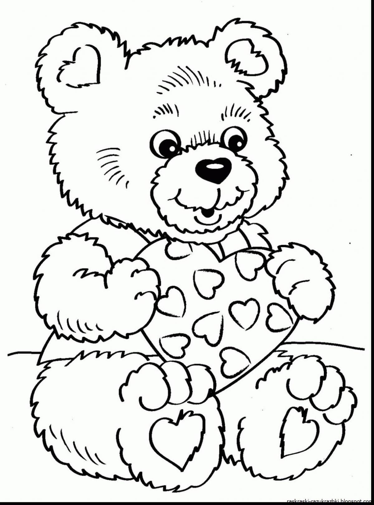 Furry teddy bear with heart coloring book