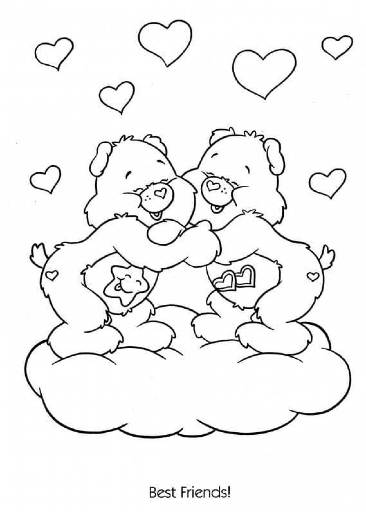 Coloring page affectionate bear with a heart