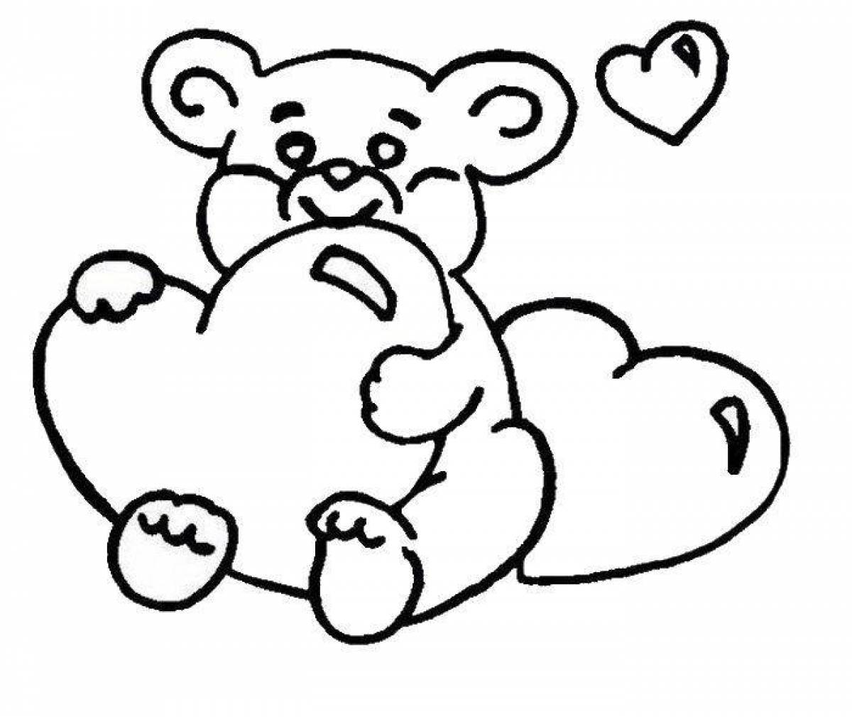 Coloring page shining teddy bear with a heart