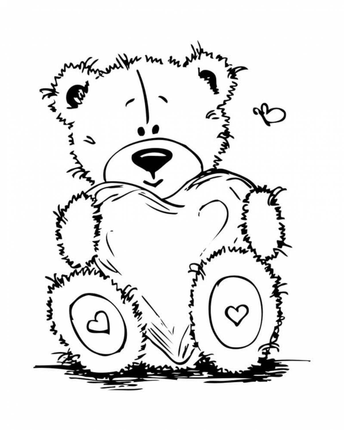 Glittering bear with a heart coloring page