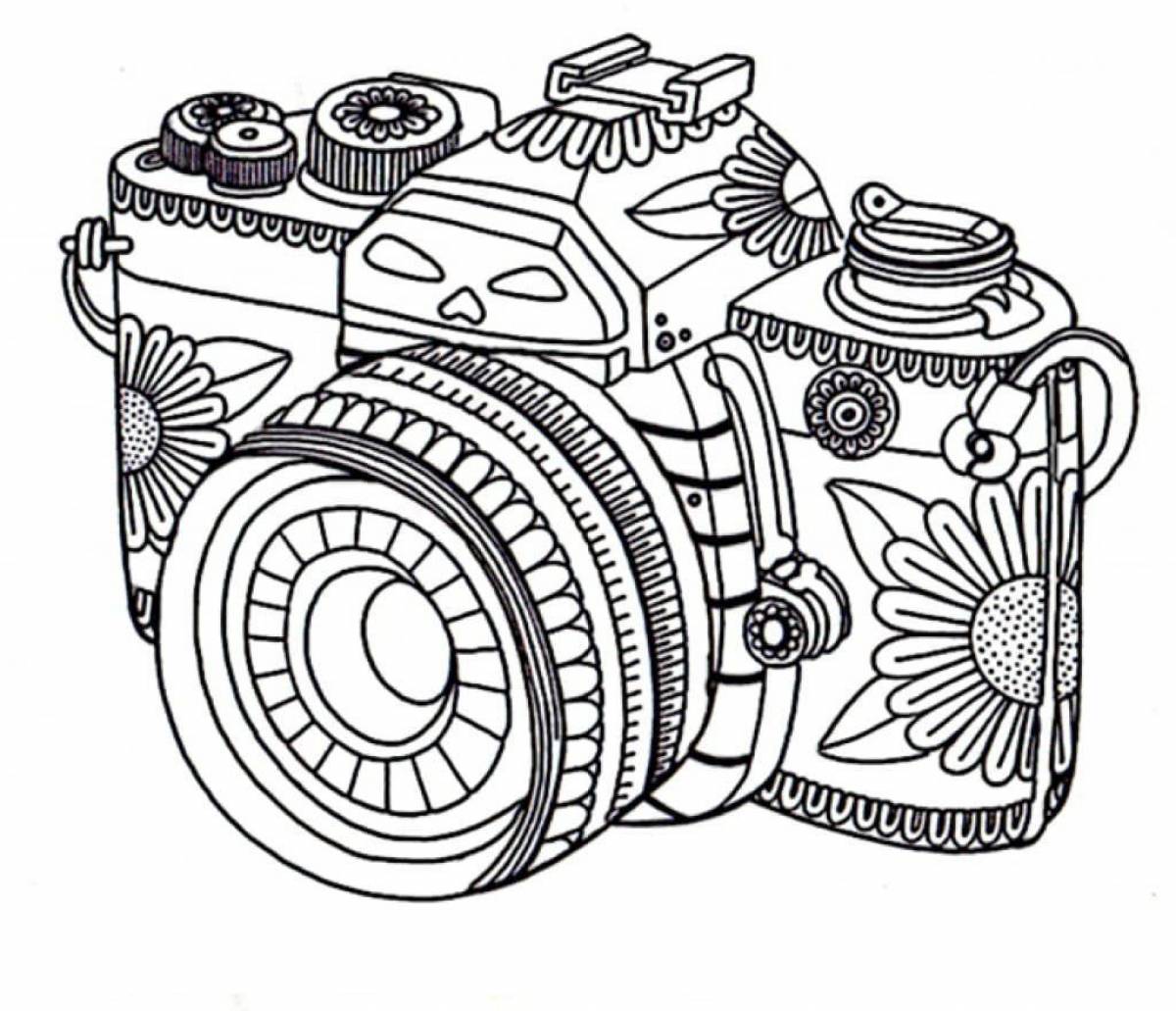 Colorful camera coloring page