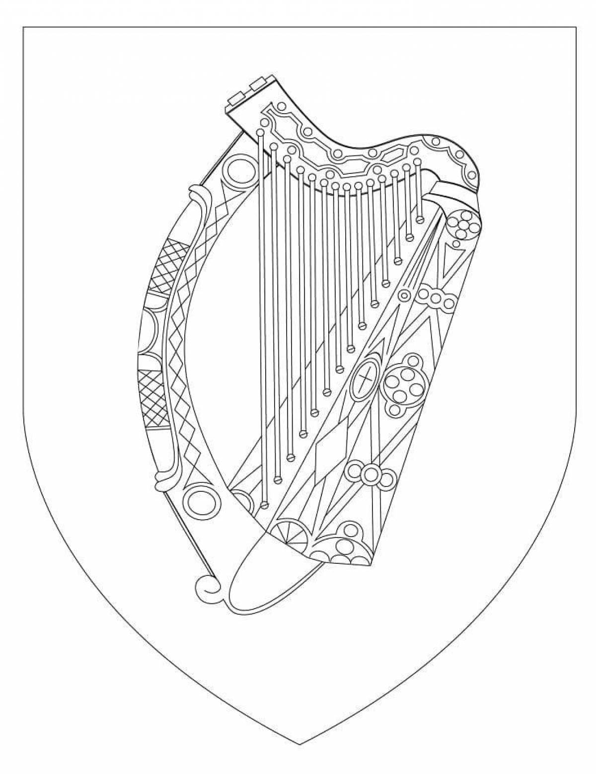 Charming harp coloring page