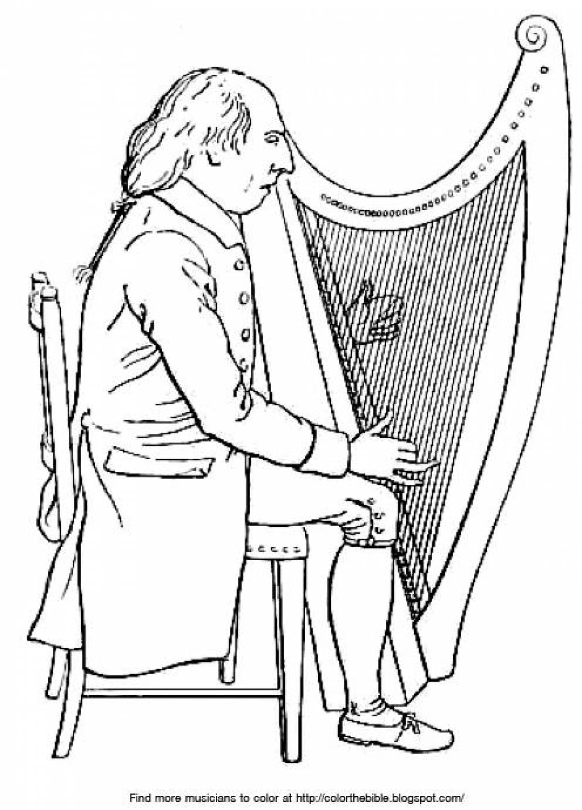 Amazing harp coloring page