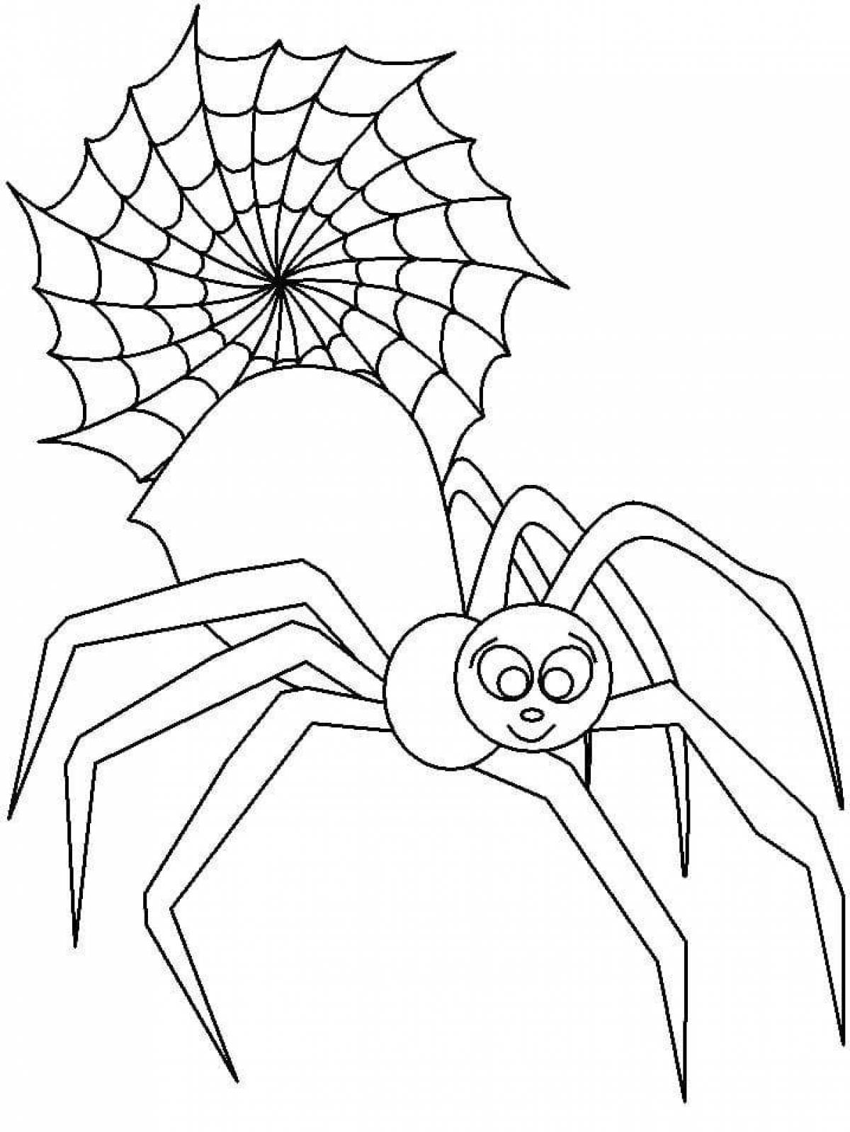 Игривая страница раскраски паука для детей