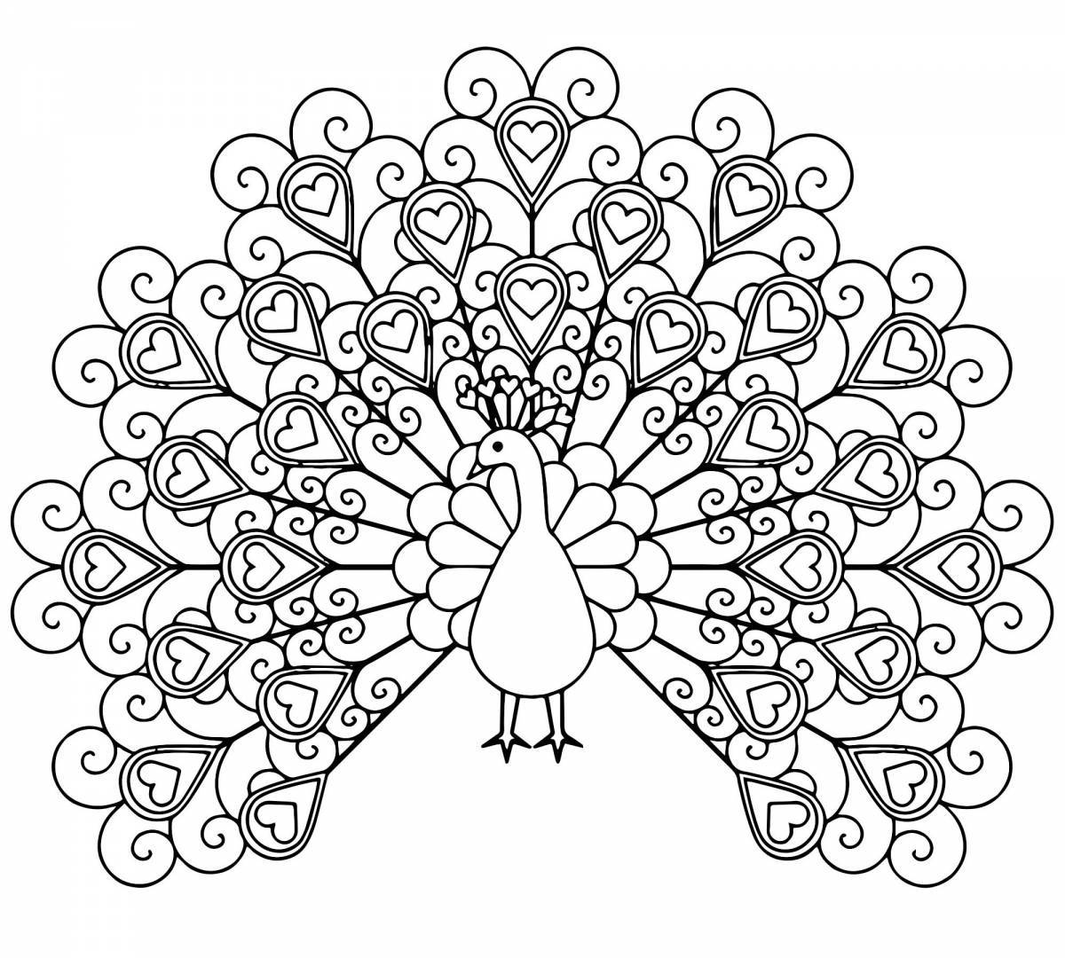 Colorful peacock coloring page for kids