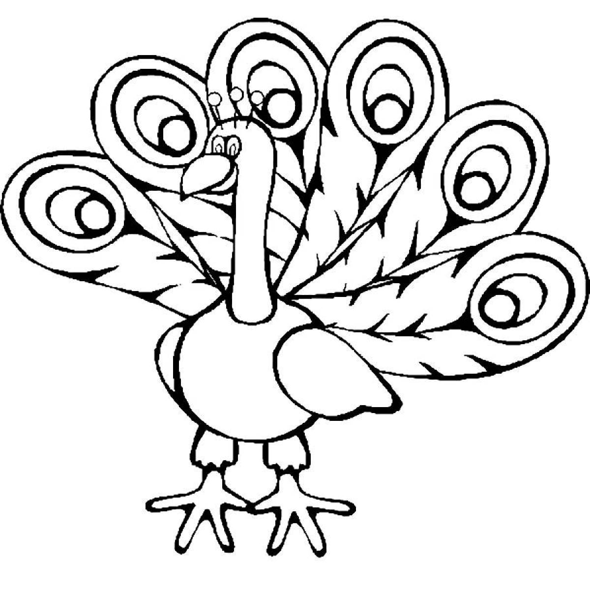 Animated peacock coloring page for kids