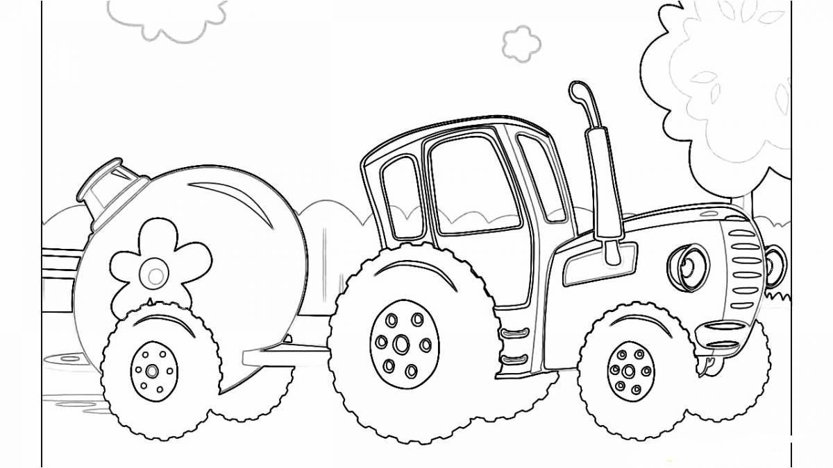Colorful blue tractor coloring book for 3-4 year olds