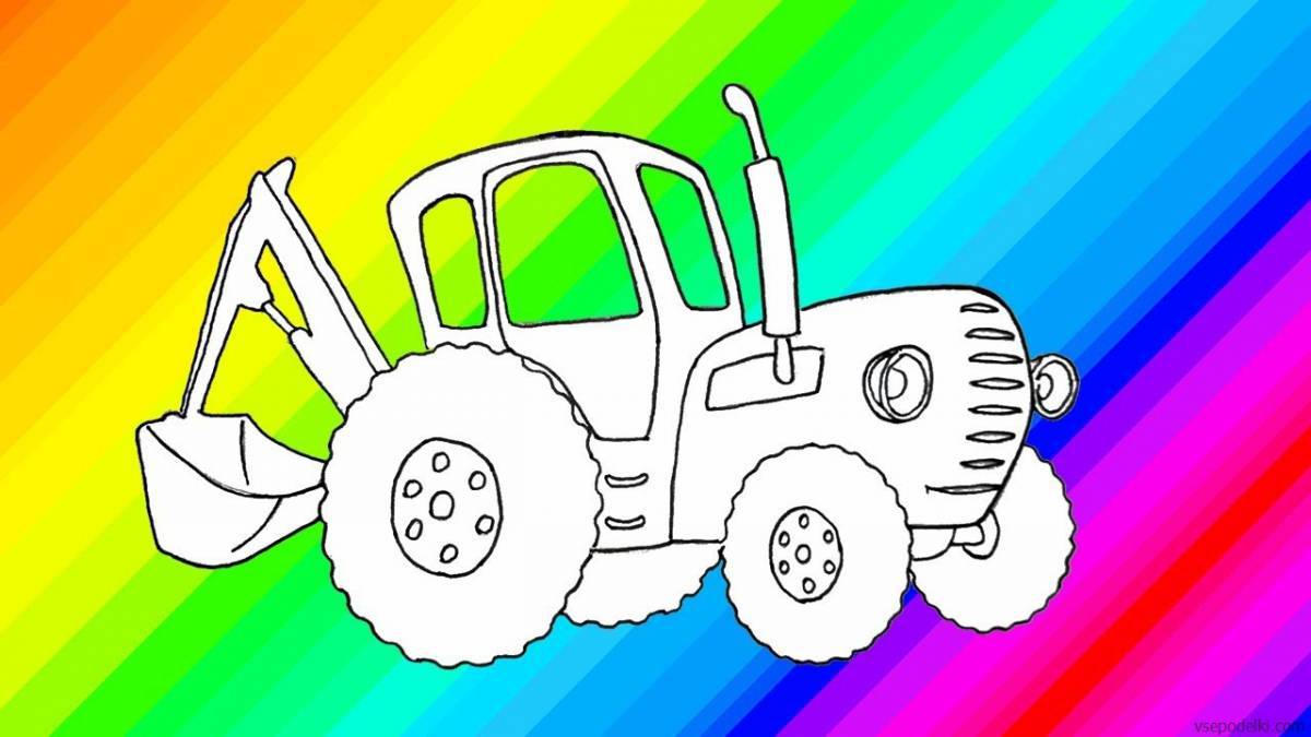 Яркая синяя раскраска трактора для дошкольников
