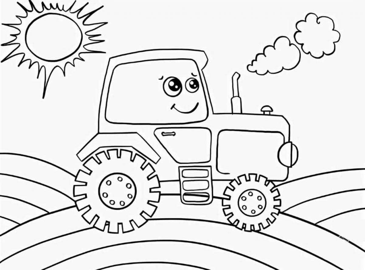Lovely blue tractor coloring for juniors