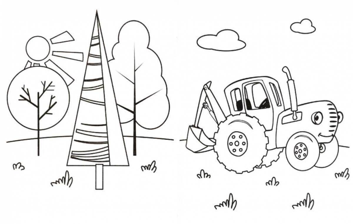 Amazing blue tractor coloring page for little learners