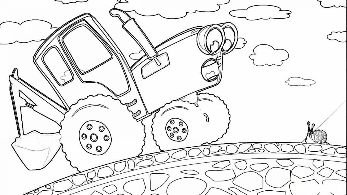Great blue tractor coloring for pre-ks