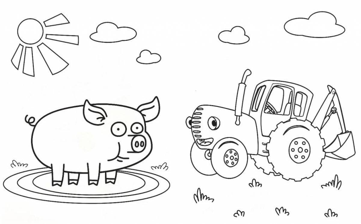 Adorable blue tractor coloring page for pre-ks