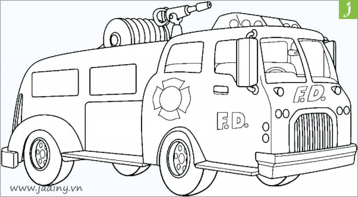 Увлекательная раскраска пожарной машины для дошкольников