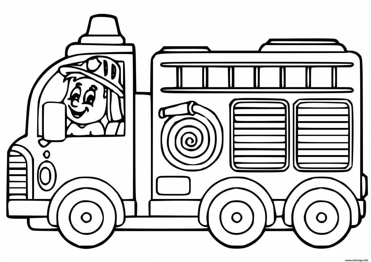 Игривая страница раскраски пожарной машины для дошкольников