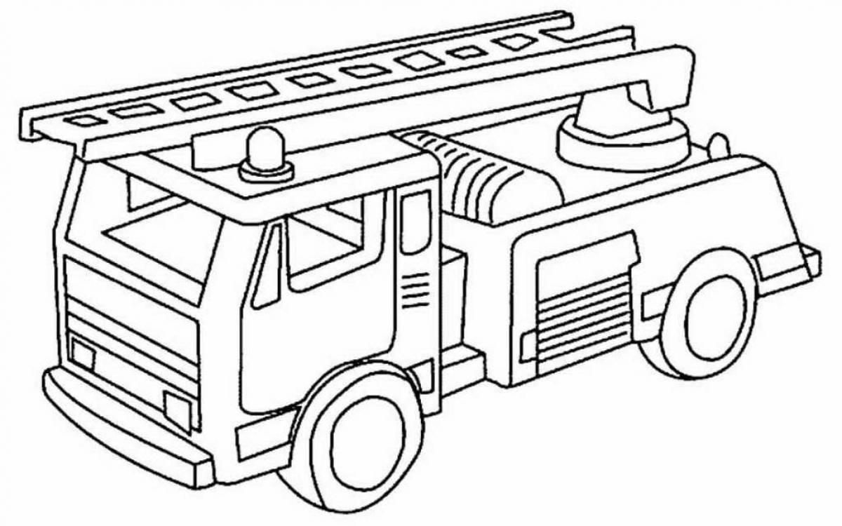 Beautiful fire truck coloring page for 3-4 year olds