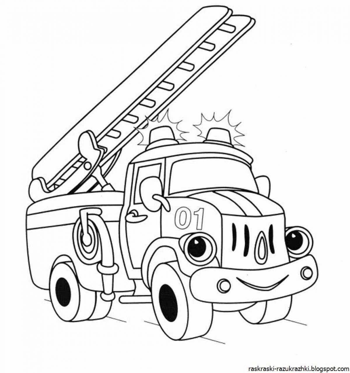 Cool fire truck coloring book for kids 3-4 years old