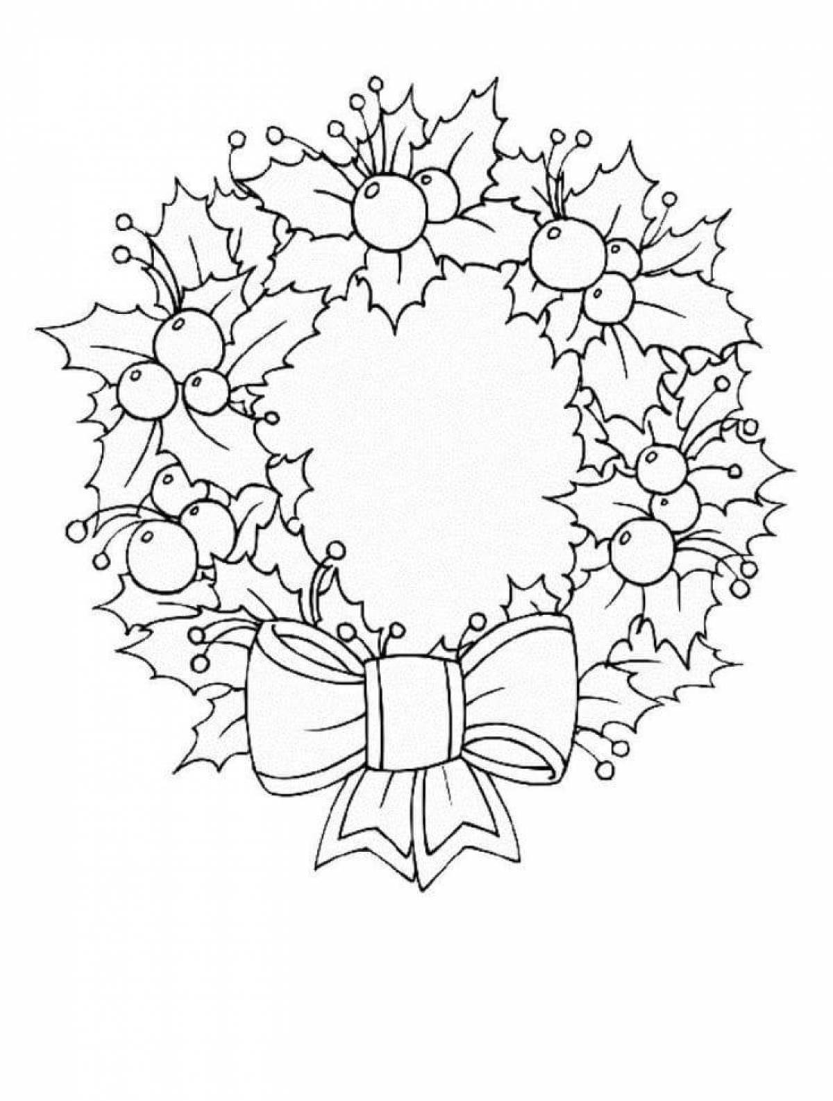 Coloring book bright Christmas wreath
