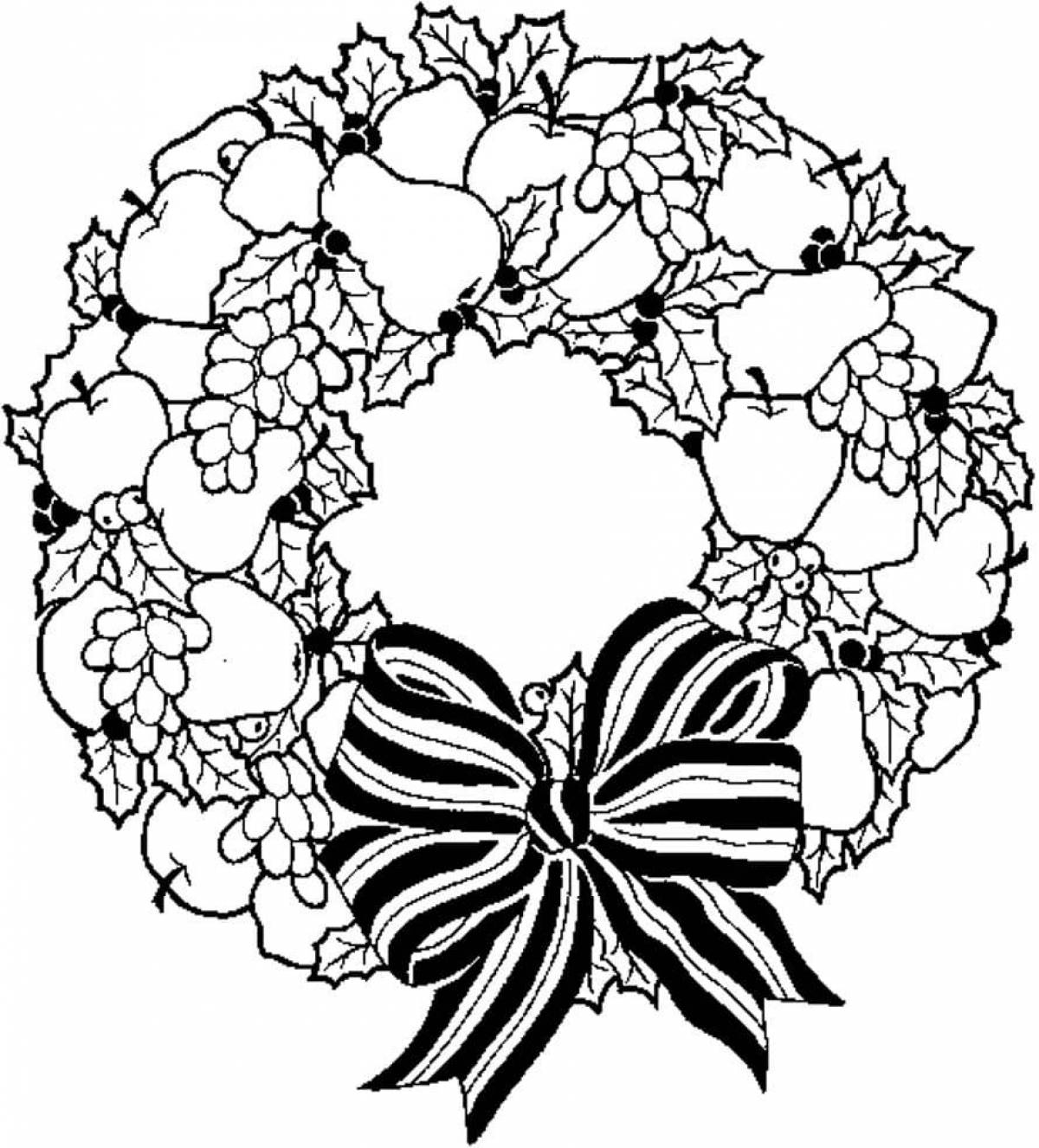 Glitter Christmas wreath coloring page