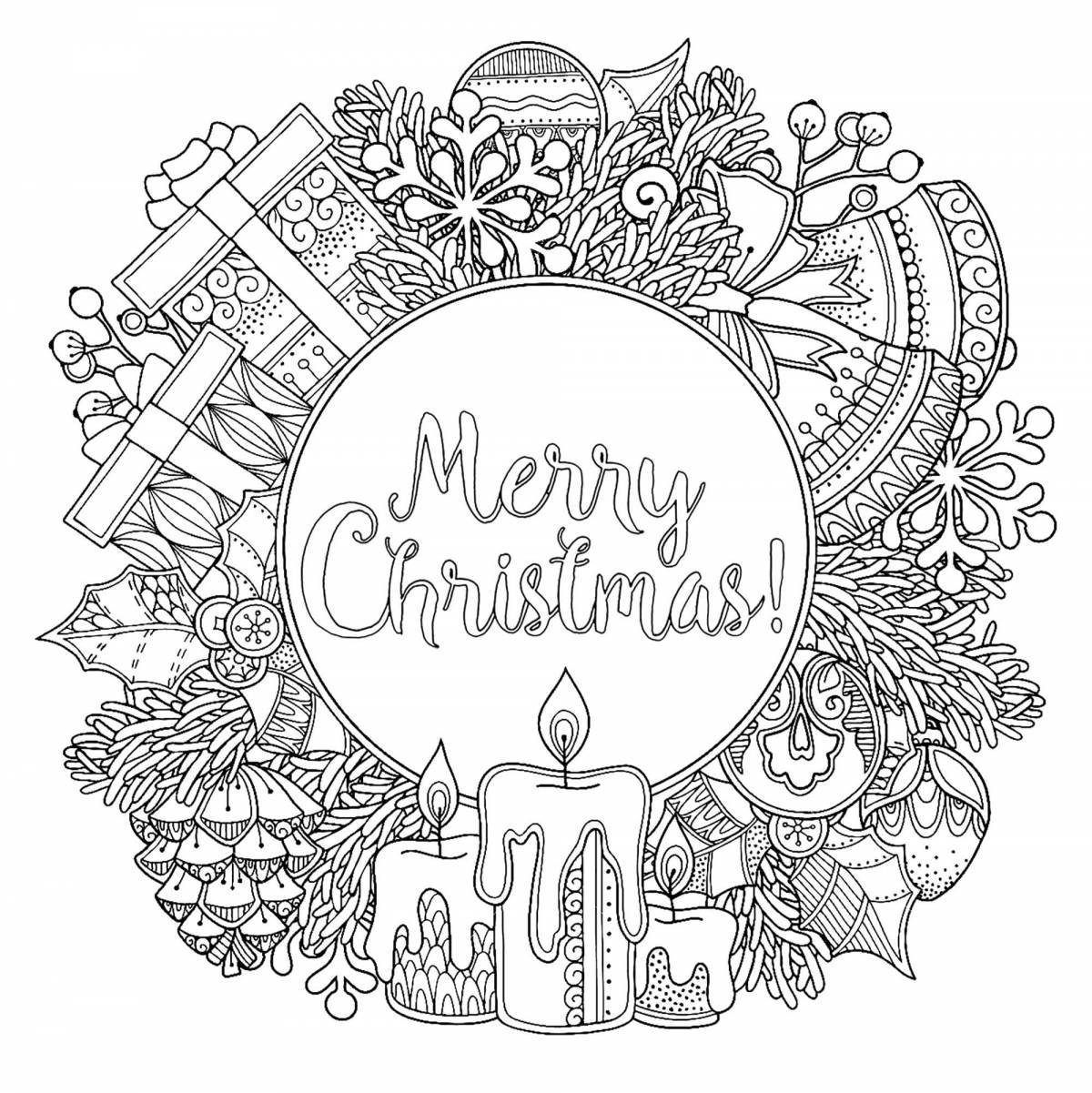 Large Christmas wreath coloring page