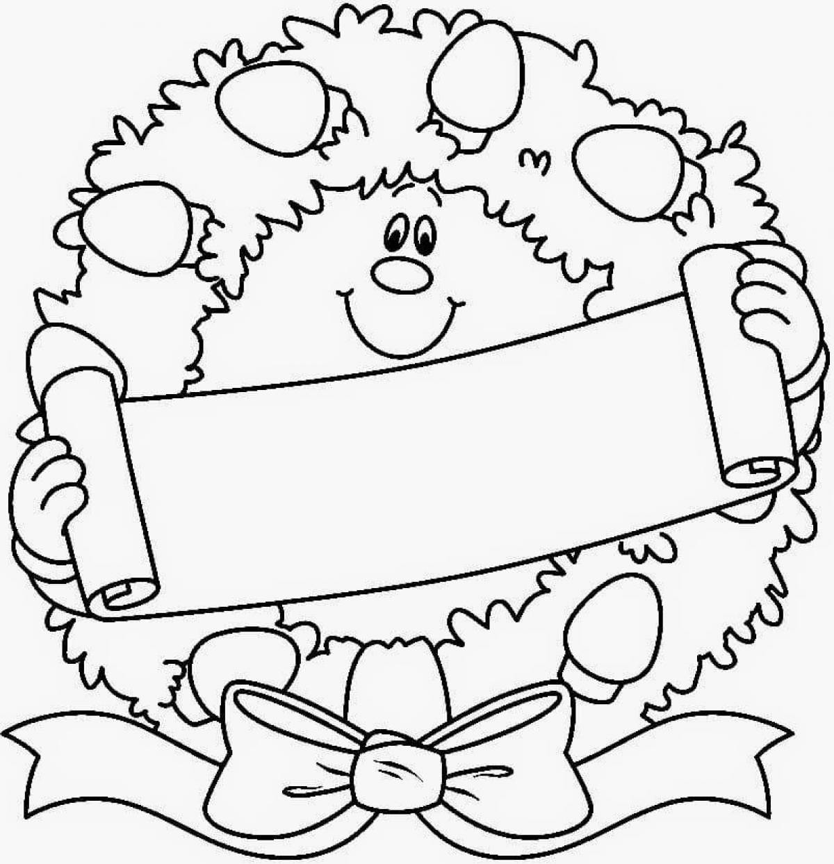 Elegant Christmas wreath coloring page