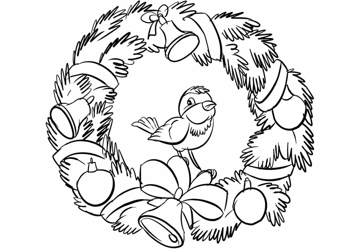 Beautiful Christmas wreath coloring page